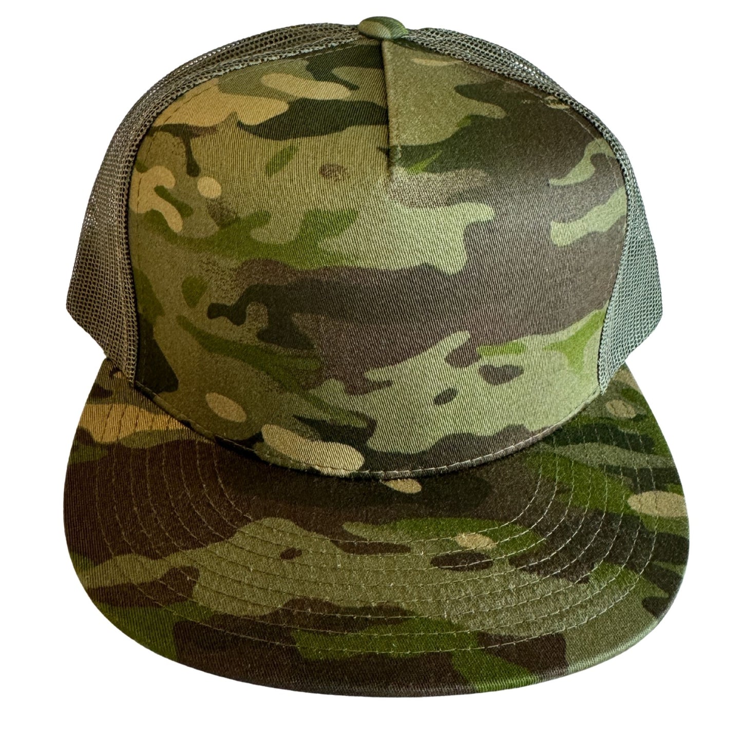 Camo Flat Bill Trucker Hat with Mesh Back + Mars Patch