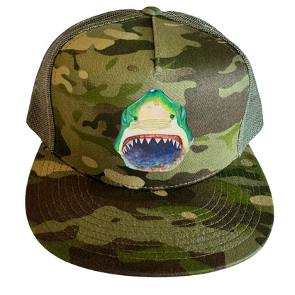 Camo Flat Bill Trucker Hat with Mesh Back + Mars Patch