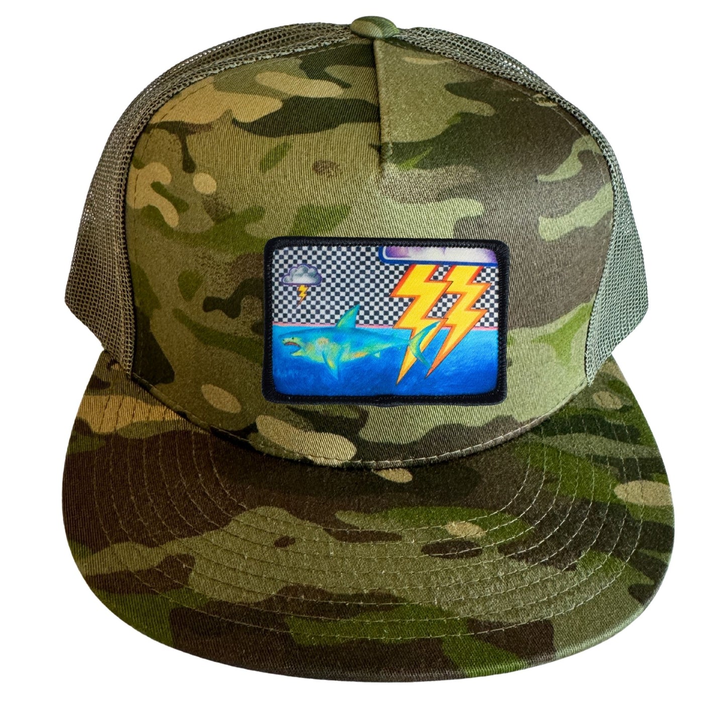 Camo Flat Bill Trucker Hat with Mesh Back + Mars Patch