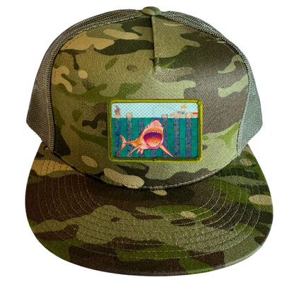 Camo Flat Bill Trucker Hat with Mesh Back + Mars Patch