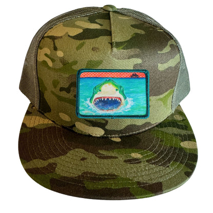 Camo Flat Bill Trucker Hat with Mesh Back + Mars Patch