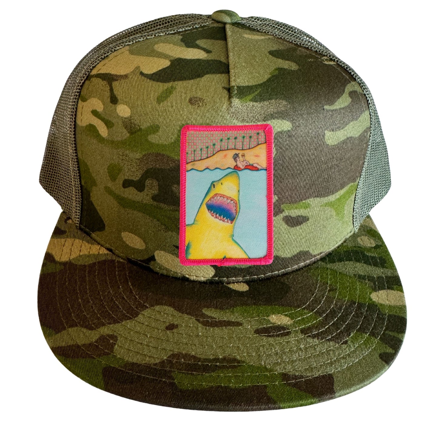 Camo Flat Bill Trucker Hat with Mesh Back + Mars Patch