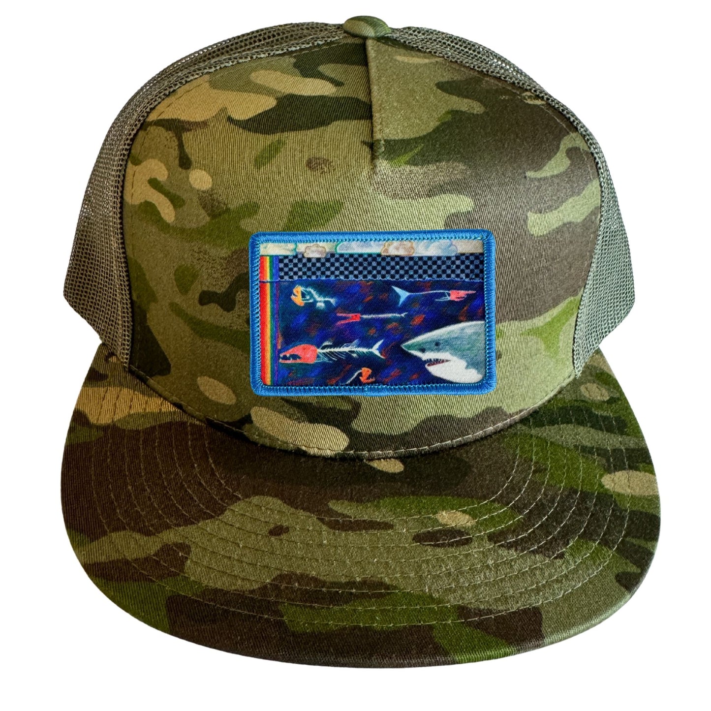 Camo Flat Bill Trucker Hat with Mesh Back + Mars Patch