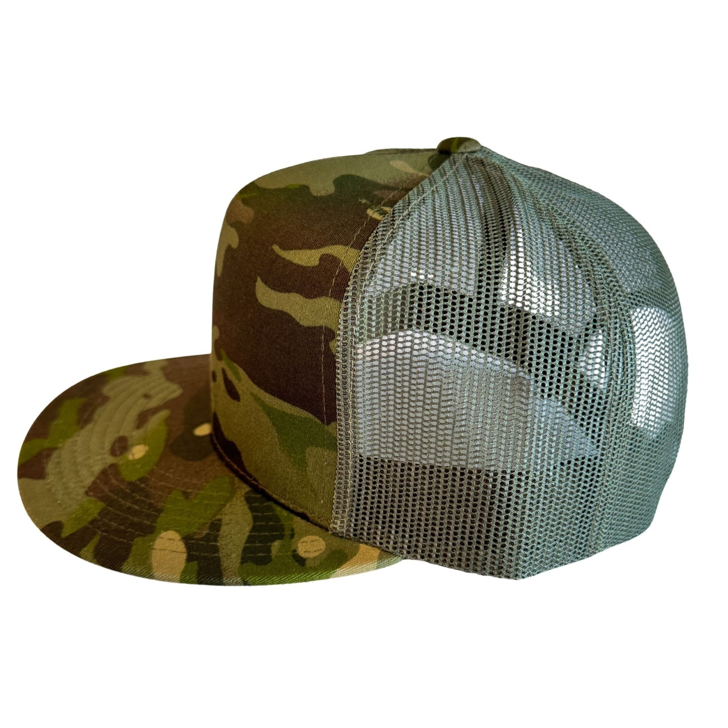Camo Flat Bill Trucker Hat with Mesh Back + Mars Patch